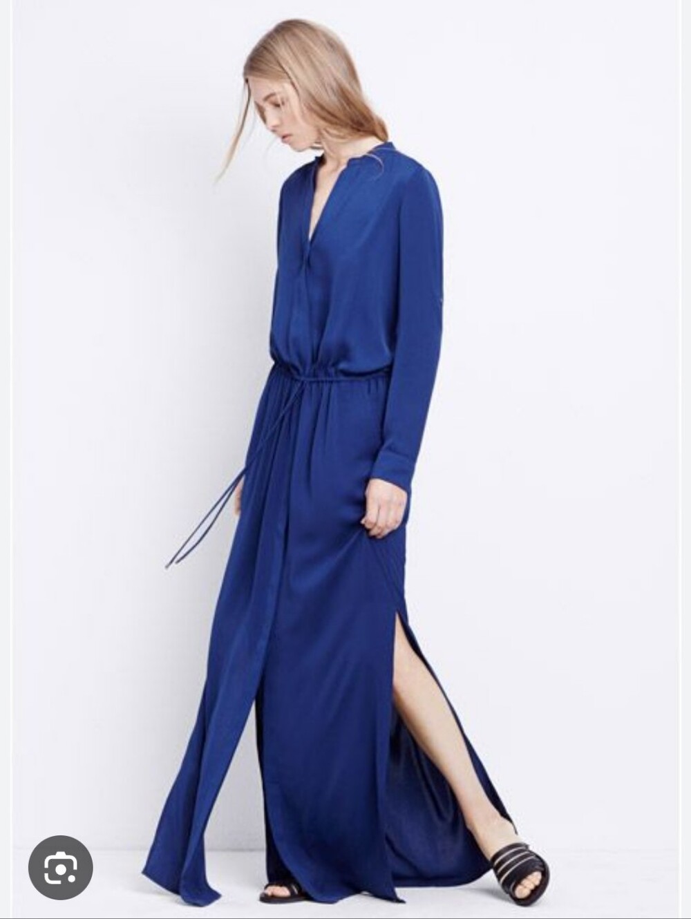 Vince Drapey Long Sleeve Roll Tab Drawstring Waist Maxi Dress Packable Size M